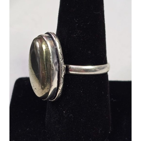 925 Sterling Silver Plt Pyrite Ring Size 9 Raised Oval Bezel Setting Jewelry - Picture 4 of 5